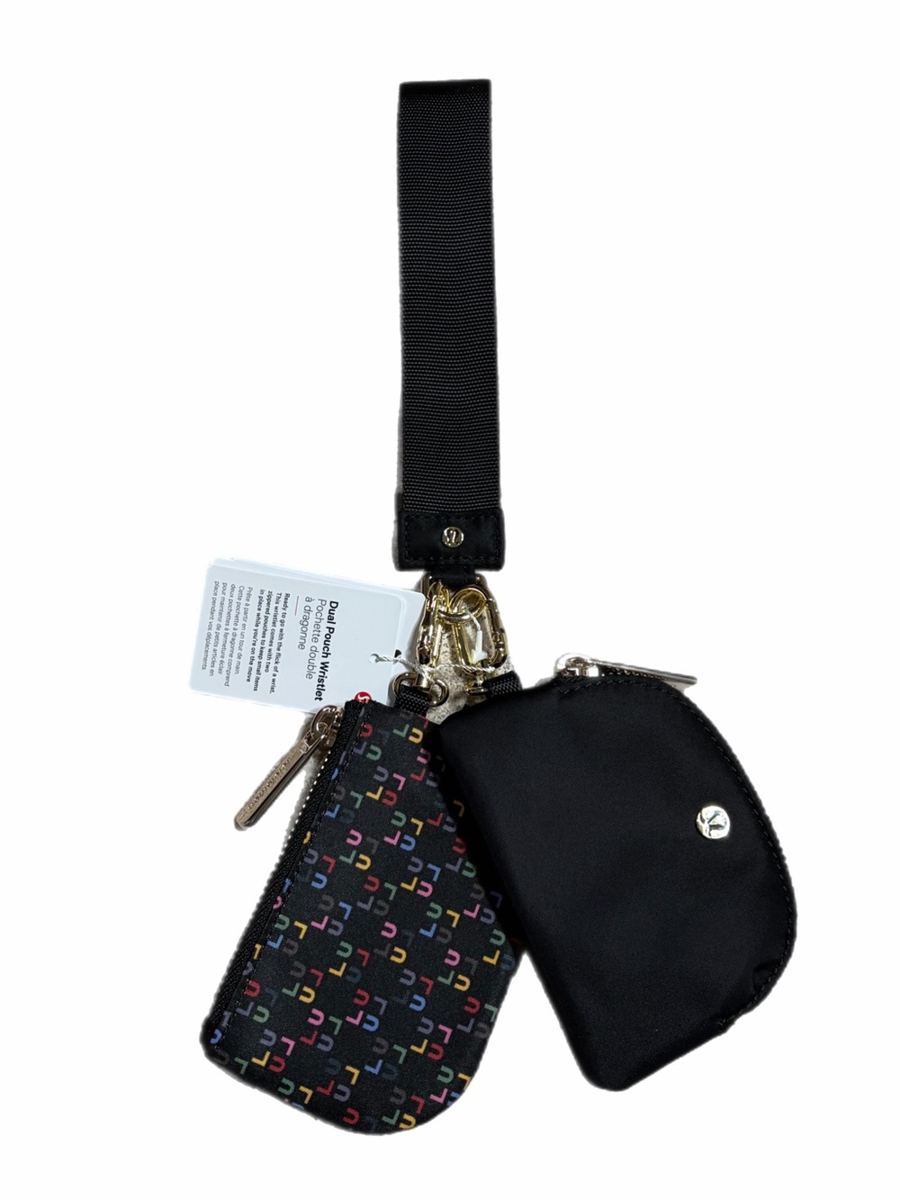 NWT Lululemon Dual Pouch Wristlet (Lulu Rainbow Stack/Black/Gold)
